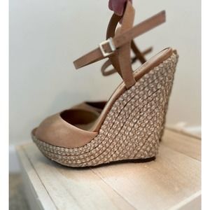 SCHUTZ Elhan Spadrilla Tan Leather & Jute Wedges Size 6B